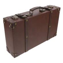 OUNONA Retro Decorative Luggage Box With Leather And Wooden Material For Home Decor Light Brown Classic British Style Storage Solution