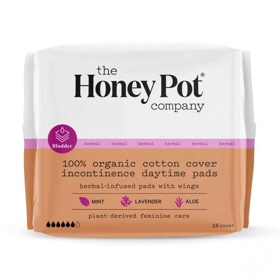 The Honey Pot Company, Herbal Daytime Incontinence Pads With Wings, Organic Cotton Cover - 16ct - 1 - Xem 1