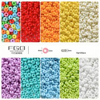 1 Bag Of Solid Color Donut Glass Seed Beads,Disc Coin Donut Ring Beads, Abacus Disk Stone Beads Loose Spacer Gemstone Seed Beads 2x4mm About 250pcs Multi-Color Baking Paint Beaded Material DIY Bracelet Necklace Jewelry Making