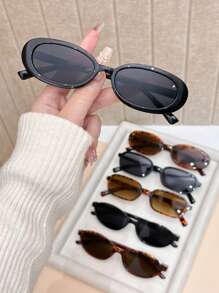 Set de 6 gafas de mujer con marco completo de plástico de estampado de leopardo y diseño geométrico multicolor, ideal como regalo para vacaciones, adecuado para todo tipo de rostros, apto para fiestas, al aire libre, accesorios de moda, vuelta al colegio, estilo universitario y talla grande - 6 piezas de té doble con estampado de leopardo negro y gris - Ver 2