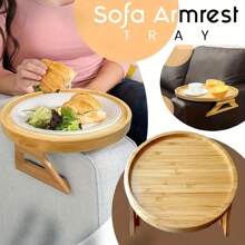 1pc Bamboo Foldable Sofa Armrest Tray, Clip-On Sofa Side Table, Portable Small Spaces Side Table - No Assembly Required, Ideal For Home Entertainment, Home Decor ,Rome Decor And Birthday Gifts