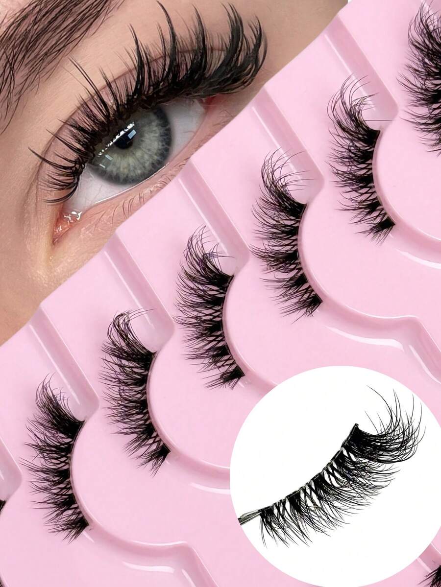 9对半睫毛自然猫眼假睫毛漫画睫毛自然透明带状睫毛短款柔软3d仿貂睫毛纤细蓬松仿貂睫毛睫毛延长工具 - 眼尾拉長款 - 查看 1