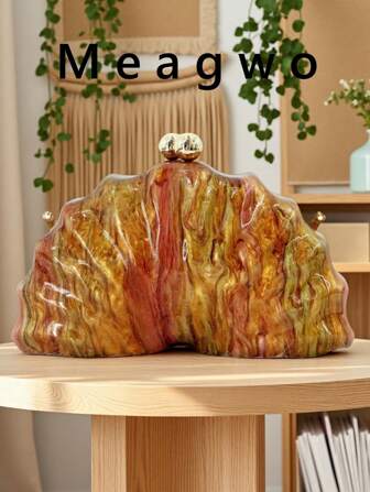 2025 Women's European And American New Angled Shoulder Crossbody Bag, Asymmetric Shell Acrylic Clutch, Fashion Wedding/Party Handbag