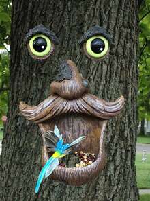 1 件树面喂鸟器、树形喂鸟器花园独特装饰、树面装饰喂鸟器户外、独特的户外喂鸟器、花园装饰和野生喂鸟器庭院艺术（购买前请查看尺寸表） - 彩色 - 查看 1