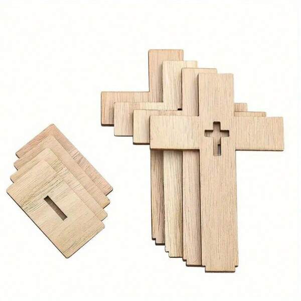 1/6 pièces Porte-bougie croix en bois sur pied, centre de table pour baptême chrétien, fournitures pour première communion, décoration de maison, accessoires de bureau, décorations d'Halloween - Bois fabriqué, sans électricité nécessaire.