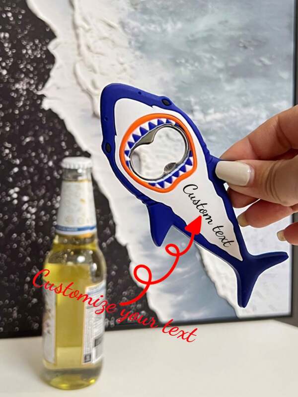 Customized Text Logo Ocean Shark Design PVC Soft Silicone Magnetic Bottle Opener, Creative Beer & Soda Pop Cap Opener