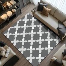 1pc Luxurious Retro Pattern Print Carpet, 1100g High-Density Faux Cashmere + TPR Washable Bottom, 0.6cm Thick, Classic Vintage Minimalist Elements, Soft Plush Area Rug, Suitable For Outdoor, Entrance, Living Room, Bedroom, Laundry Room, Bathroom, Machine Washable All-Season Large Size Mat, Home Decor
