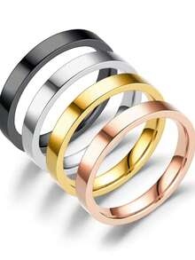 4pcs Stainless Steel 4mm Plain Band Rings, Classic & Versatile - 4MM inner ball and outer ball flat - View 1