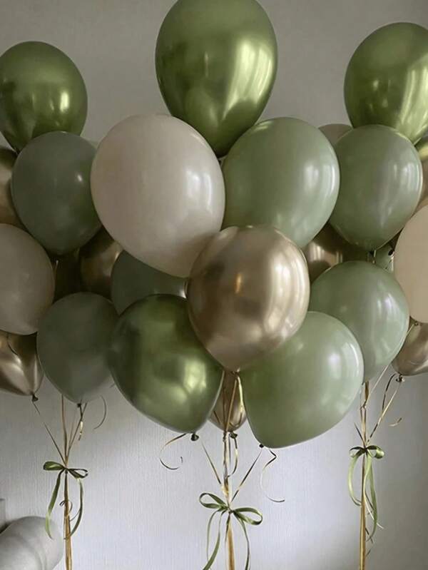 21 Stücke/41 Stücke Retro olivgrüne Luftballons mit Chrom-Gold Farbe für Geburtstags-Party Deko, Babyparty, Hochzeits-Feier Zubehör