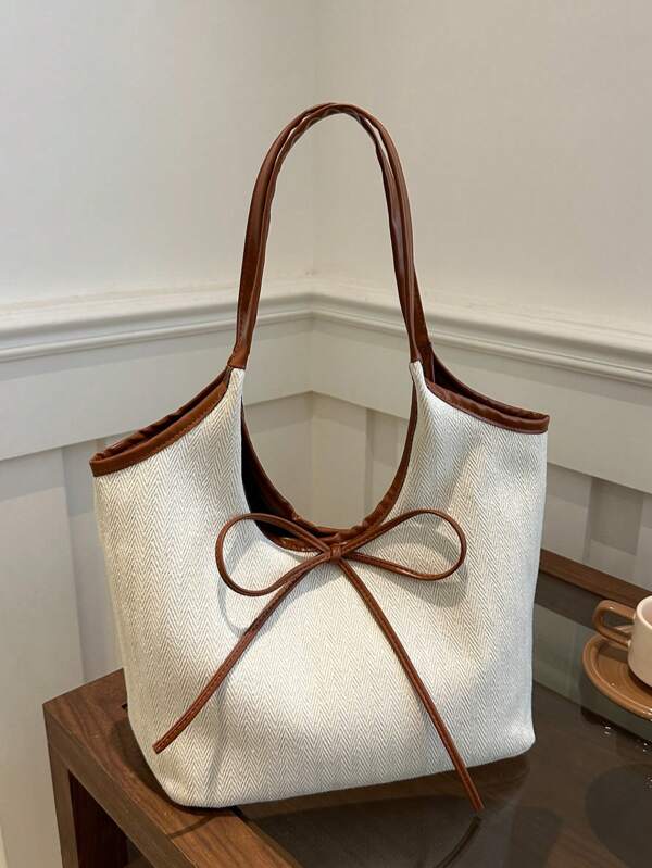 Portable Women's Bow Charm Tote Bag, Perfect For College, Business, Work, Commuting, High School, Great For Office, Elementary School, Junior High School, High School, Work, Stadium, Sports, Large Capacity Shoulder Bag