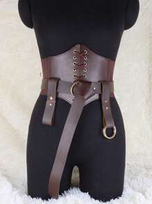 Conjunto de 4 piezas de protector de cintura de cuero estilo medieval, cinturón de cuero, accesorio de disfraz LARP, corsé de cintura para Halloween