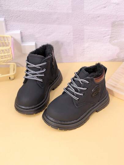 Kids' Boots Toddler Lace-Up Casual Boots New Fashion Flat Bottom Children Short Boots Retro High-Top Thermal Lined Girls Shoes Infant Ankle Boots