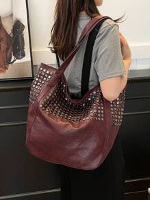 Dedoo Geantă de mână din piele moale 2024 nouă, geantă Joker, geantă de umăr simplă, design cu nituri, capacitate mare, geantă mare de damă, cumpărături, serviciu. Convenabilă pentru călătorii, suprafață lucioasă, imprimeu leopard