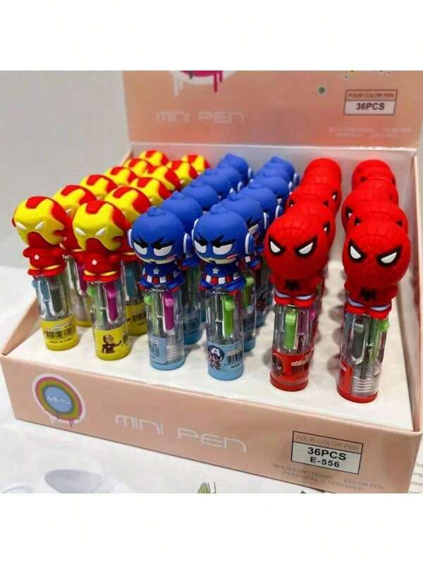 Disney 1 bolígrafo de 4 colores aleatorios con diseño de Spider-Man, un mini bolígrafo planificador, bolígrafo de colores, esencial para la oficina y el hogar, útiles escolares, de vuelta a la escuela