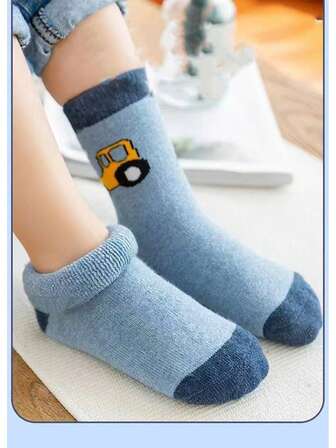 5 par tjocka, termofodrade, flerfärgade barnstrumpor för pojkar och flickor, höst/vinter