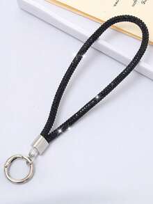 1 pieza Lujosa cadena de teléfono móvil con brillos y cristales, colgante de rhinestone, correa de muñeca para todos los modelos de teléfono, correa para smartphone, accesorio antifugas de alta gama - Plateado - Ver 15