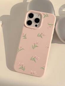 1 件韩国简约郁金香花朵设计手机壳，适用于 Apple 16 Pro Max/16、15 Pro Max/15、14/13、12/11，柔软全覆盖防摔手机壳，适合女性