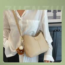 1 pieza Bolso de hombro tipo cubo versátil para mujeres, bolso de mensajero cruzado de PU de diseñador de lujo, bolso casual de color liso para damas