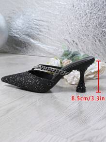 Spring/Summer Pointed Toe Rhinestone Sequins Stiletto High Heel Mule Sandals, Slip-On Party Rhinestone Embellished High Heels For Women