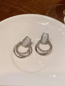 1 对闪亮复古多层环形耳环，锌合金，适合女性、节日礼物、派对装和日常穿着 - HJ864 - 查看 4