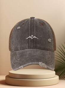 1 Stück "SPORT" waschbare Baseballkappe mit Mesh, Berg-Muster Wandern einfache und lässige Kappe, modisch retro weich schweißableitend verstellbare Größe leicht UV-Schutz multifunktionale Dad Cap, geeignet für Outdoor-Sport, Alltag, Partys und Urlaub, ein perfektes Geschenk für Familie und Freunde