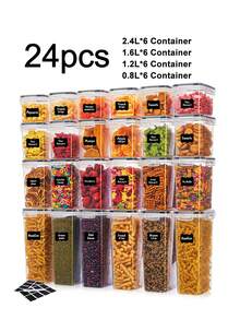 VOOVA 48pcs Sealed Food Storage Containers With LIDS - Lunch Boxes Ideal For Organizing And Storing Grains, Rice, Pasta, Tea, Nuts And Coffee Beans In A Kitchen Pantry - Can Be Used For Dishwasher Washing, Including Labels And Markers - 黑與白 - 查看 9