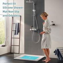 Shower Mat Non Slip Silicone Soft Odorless Bathroom Mat With Mini Suction Cups For Bath Mat And Bath Tub Mat Foldable And Machine Washable With Big Drain Holes For Bathroom Mat - 24 X 24 Blue - 藏蓝色 - 查看 2