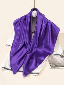 1pc 90cm Solid Color Twill Square Scarf, Suitable For Daily Wear For Dress,Beach,Holiday,Accessories,Travel Essential - Purple - View 2