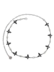 1pc Women's Metallic Silver Waist Chain, Fashionable Retro Bohemian Dress Decoration Belt Fall, Autumn, Halloween