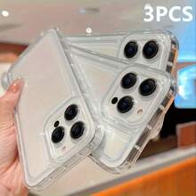 3pc Transparent TPU With Oversized Ports Cute Minimalist Shockproof Anti-Drop Full-Body Phone Case For IPhone 16 Pro Max/16 Pro/16 Plus/16/15/14/13/12/11/XS Max/XS/XR/Galaxy S22 Plus/S23 Ultra/S24 FE/S25 Edge – Adorable & Stylish, Perfect Gift Bundle For Holidays + Bundle & Save On Shipping - 無色 - 查看 4