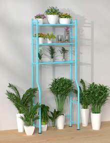 3-Tier Over The Toilet Storage, Freestanding Metal Bathroom Shelves With 4 Hooks, Over Toilet Storage Shelf With Paper Holder, Above The Toilet Shelf For Bathroom Storage, Blue - 藍色 - 查看 8