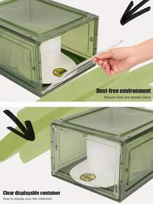 Caja organizadora paquete de 6 unidades, cajas apilables transparentes para almacenamiento y exhibición de gorras de béisbol con puerta magnética, cada una puede contener 8 gorras (Verde) - Verde_ - Ver 5