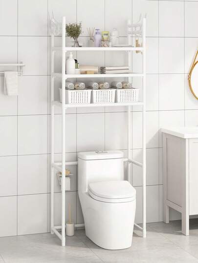 1pc 3-Tier Bathroom Storage Rack, Easy Installation, High Capacity Floor Standing Shelf For Bathroom