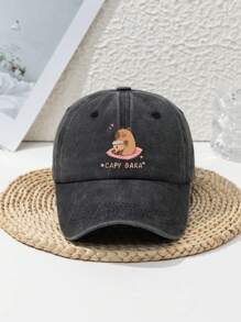 1pc Unisex Cute Capybara Design Adjustable Casual Sports Beach Animal Print Retro Style Polyester Soft Top Peaked Cap, Suitable For Spring, Summer, Autumn, Winter