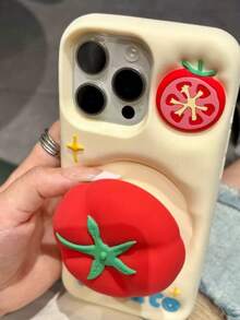 Spring/Summer Cartoon Light Pink Expandable Yellow Floral Stand Phone Case Compatible With Iphone 16 Pro Max/15 Pro Max, Creative Girly Silicone Protective Cover Compatible With Iphone 14 Pro/13 Pro Waterproof Shockproof Anti-Fall Scratch Resistant - Yellow - View 2