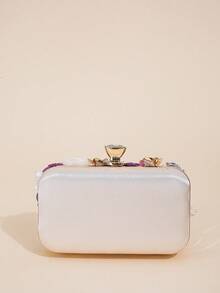 花朵装饰单肩包、斜挎包、旗袍手拿包、优雅女士派对包、伴娘手拿包、新娘手包、珍珠装饰晚宴手拿包、亮片串珠链条正装手拿包 - 彩色 - 查看 6