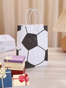 5/25 Pcs Football Theme Printed Gift Bags With Handles - Suitable For Sports-Themed Parties, Sports Shopping Bags, Kraft Paper Bags, Back To School And Birthday (Christmas, Halloween, New Year Gift Packaging Kraft Paper Bags) - Multicolor - View 5