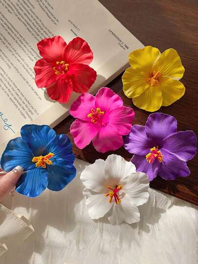 قطعة واحدة من مشابك الشعر الاصطناعية بأزهار هاواي متعددة الألوان لتزيين شعر المرأة في فصل الخريف، أنيقة وعصرية وبسيطة بتصميم لون أحادي، مناسبة للخروجات اليومية والمناسبات والحفلات والشاطئ والمدرسة وتنسيق الملابس