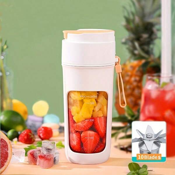 Licuadora portátil, mini licuadora eléctrica para batidos y smoothies, licuadora de mano personal recargable por USB, licuadora de jugo fresco con 10 cuchillas, taza licuadora de frutas y verduras para deportes, viajes, hogar y oficina