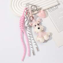1pc Schnauzer Dog Lover Keychain, Includes Cute Schnauzer Pendant, Heart Charm And 2 Braided Hanging Strings, Suitable For Bag, Car And Festival Decoration Backpack For School Car Accessories Goth Y2k Christmas Gift Ideas Bag Accessories Lanyards With Id Holder Car Accessories Bag Charms Car Accessories Teacher Friend Sister