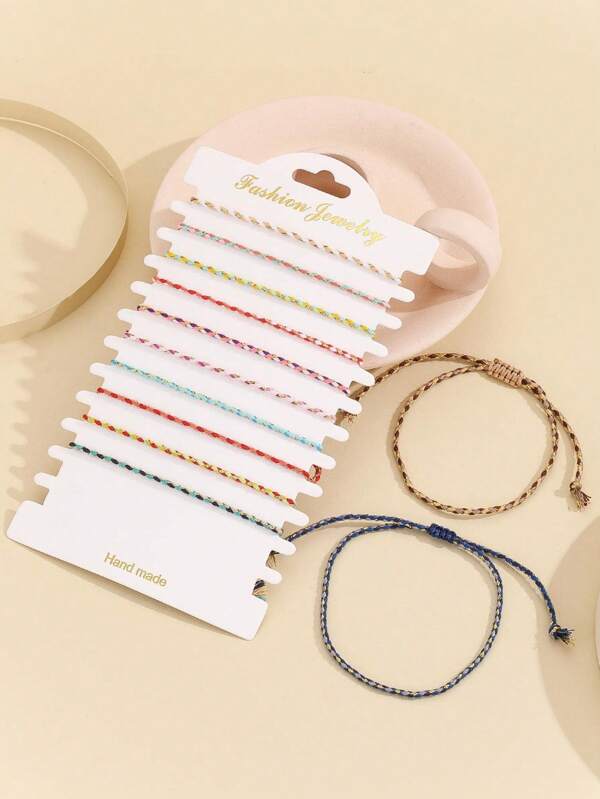 Conjunto de 12 pulseiras de corda trançada com blocos de cores boho para homens e mulheres para presente