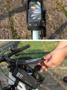 Cycling Handlebar Bag, Black, Water-Resistant, Touch Screen Phone Pouch, Tool Storage, Mountain Bike Bag, Bicycle Front Beam Bag, Cycling Organizer Bag, Portable Outdoor Carry Pack, Hands-Free, Black, Summer, Gift