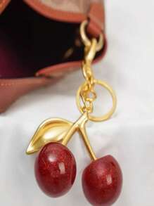 1 Pieza Colgante de llavero en forma de cereza grande de rojo, dije de cereza brillante de resina y metal, accesorio de decoración regalo para novia, mamá, mujer