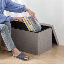 1pc Foldable Linen Storage Ottoman, Large Capacity, Suitable For Shoe Changing Or Sofa Bench, Multi-Functional Storage Stool