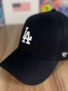 LA Embroidered Baseball Style Cap Curved Brim Adjustable SnapBack Men Women Unisex High Quality - 黑與白 - 查看 5