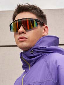 1 pieza Gafas de moda reflectantes y coloridas, con marco degradado y sobresaliente, adecuadas para el verano, festivales, vacaciones, viajes y uso al aire libre - Película de puntos negros/grises/rojos - Ver 6