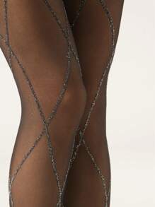 1 Stück Plus Größe Damen Strumpfhosen, schimmerndes silberfarbenes Kreuz-Raster-Design, dünn & sexy, geeignet für den täglichen Gebrauch, Frühling/Sommer
