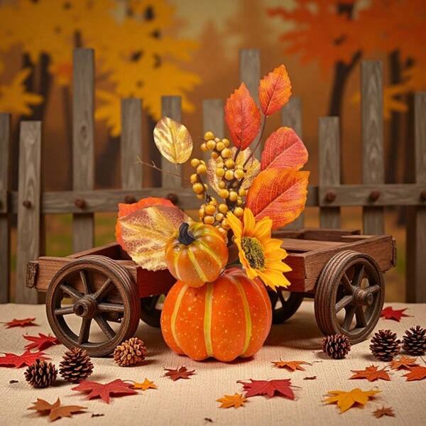 Halloween Harvest Table Decor - Foam Pumpkin, Sunflower, Maple Leaf Scene Holiday Decorations
