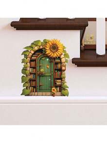 1 件 3D 童话森林门创意墙贴 - PVC 自粘贴花 - 适用于向日葵装饰/踢脚线装饰/绿色浴室/橱柜装饰/厨房/家居装饰 - 门贴和墙壁遮盖丑陋 - 彩色 - 查看 5