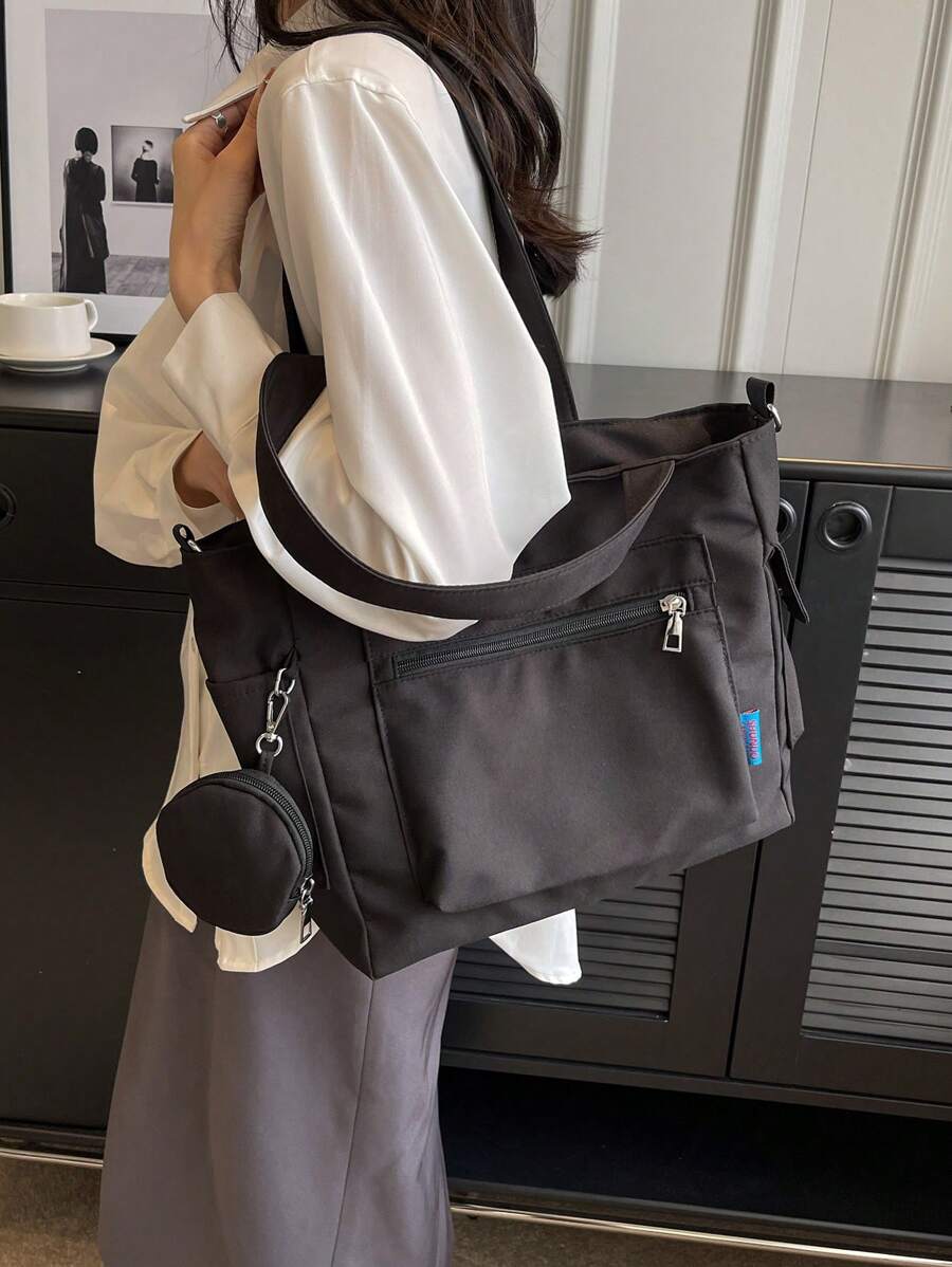 Bolso de tela tipo tote de gran capacidad unisex con monedero, 1 pieza de nuevo estilo coreano para estudiantes de secundaria y universidad, bolso casual de hombro cruzado, bolsa de lona, bolso para mujeres con bolsillo para monedas, bolso escolar de gran capacidad, portátil, adecuado para adolescentes, mujeres, estudiantes universitarios, perfecto para oficina, universidad, escuela primaria, secundaria, preparatoria, trabajo, negocio, viajes, compras